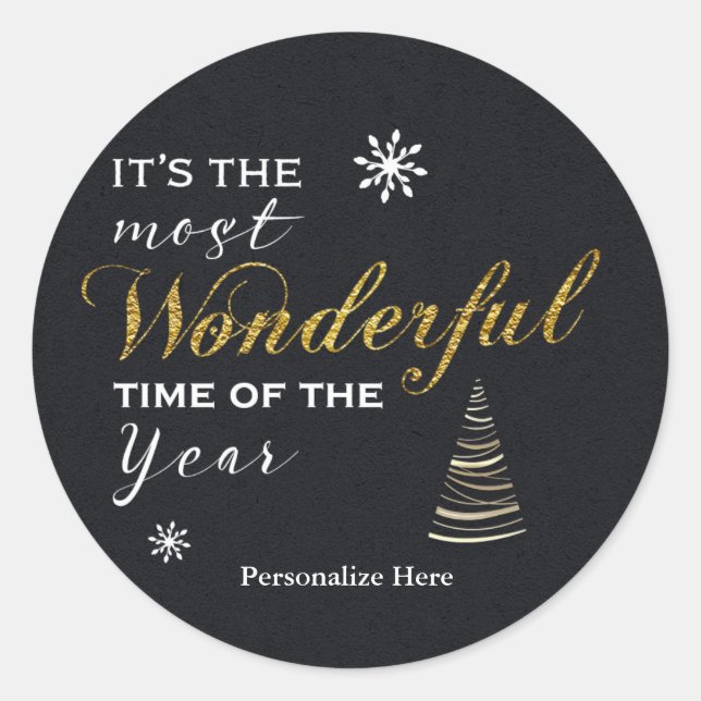 MOST WONDERFUL TIME Gold Foil Card Holiday Sticker (Front)