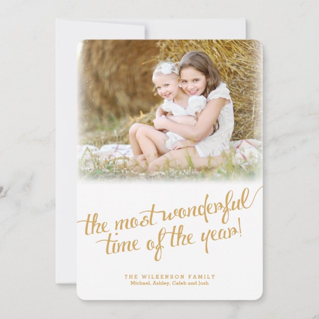Most Wonderful Time in Gold Christmas Photo Card (Front)