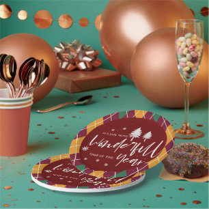 Most Wonderful Time Of  The Year Argyle Christmas Paper Plate