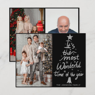 Most wonderful time Of The Year Christmas 3 Photos Holiday Card