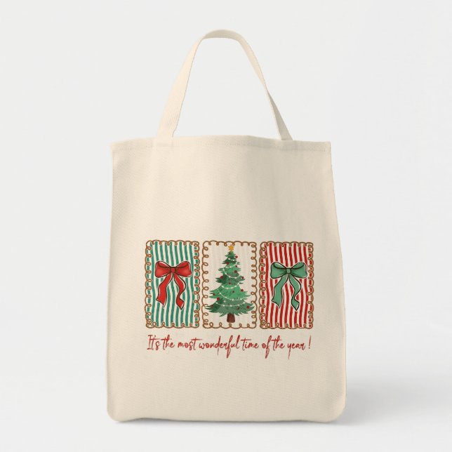 Most Wonderful Time Of The Year Coquette Christmas Tote Bag (Front)