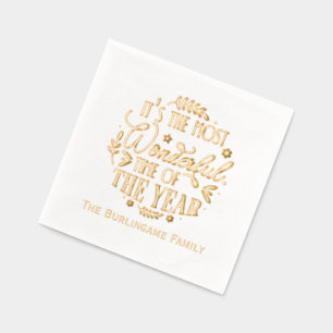 “Most Wonderful Time of the Year” Family Name Foil Napkins