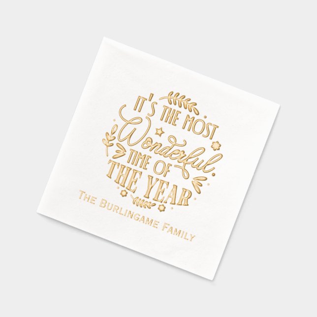 “Most Wonderful Time of the Year” Family Name Foil Napkins (Left)