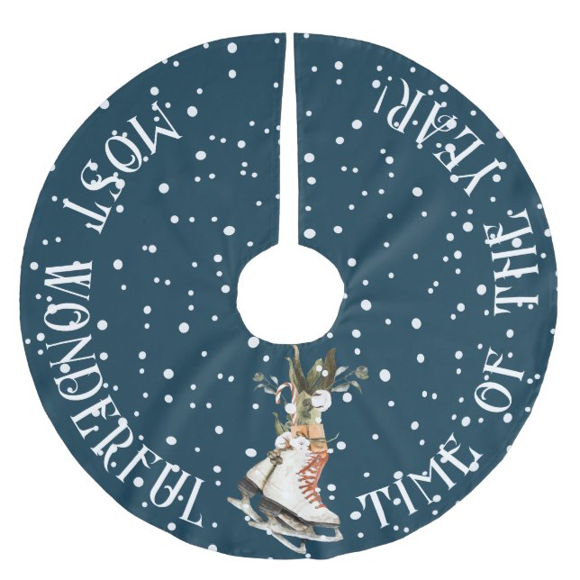 Most Wonderful Time of the Year, Ice Skates & Snow Brushed Polyester Tree Skirt (Front)