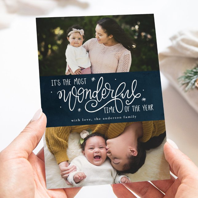 Most Wonderful Time of the Year Navy Photo Holiday Card (Creator Uploaded)