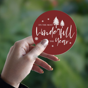  Most Wonderful Time Of The Year Red And White Classic Round Sticker