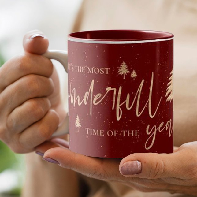 Most Wonderful Time Of The Year Red Gold Christmas Mug (Creator Uploaded)