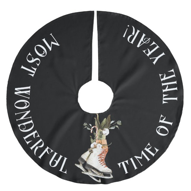 ,Most Wonderful Time of the Year, with Ice Skates Brushed Polyester Tree Skirt (Front)