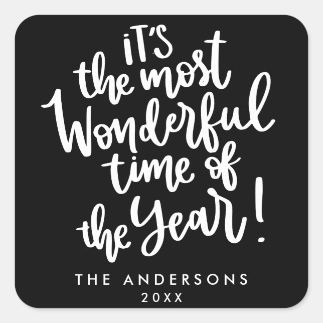 Most Wonderful time of Year | Black HOLIDAY Photo Square Sticker (Front)