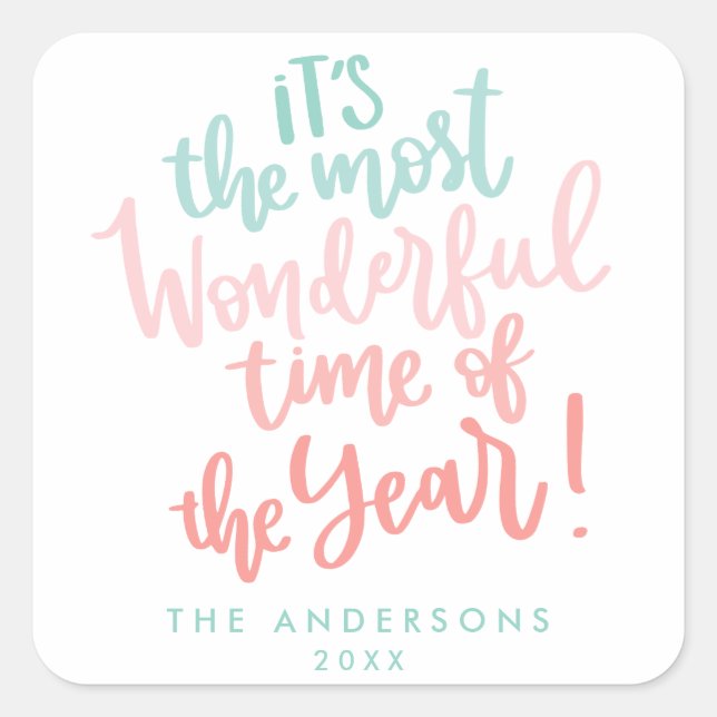 Most Wonderful time of Year | Blue  HOLIDAY Photo Square Sticker (Front)