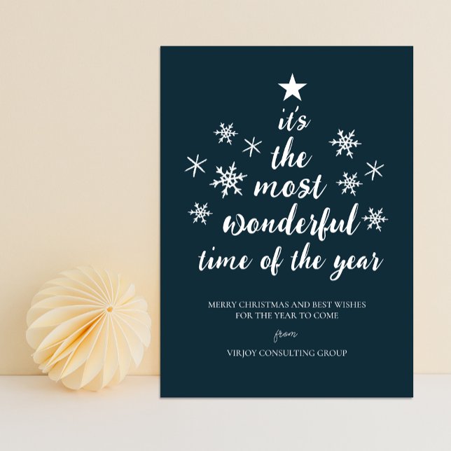 Most Wonderful Time of Year Blue Script Business Holiday Card (Creator Uploaded)