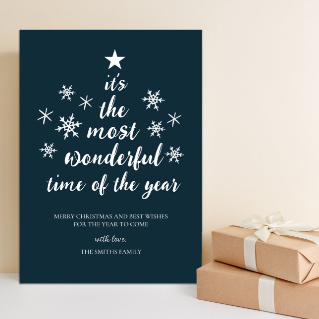 Most Wonderful Time of Year Blue Script Non Photo Holiday Card (Creator Uploaded)