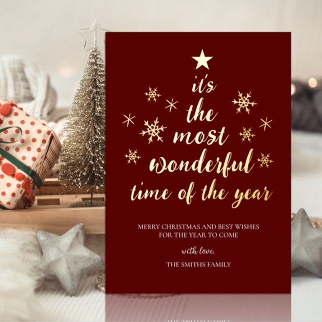 Most Wonderful Time of Year Red Gold Non Photo Foil Holiday Card (Creator Uploaded)