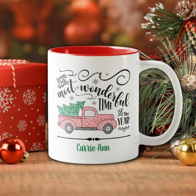 Most Wonderful Time of Year Red Truck Christmas Two-Tone Coffee Mug (Creator Uploaded)