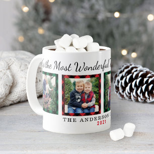 Most Wonderful Time Plaid Photo Christmas Coffee Mug