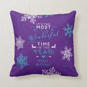 Most Wonderful Time Purple Turquoise Christmas Cushion