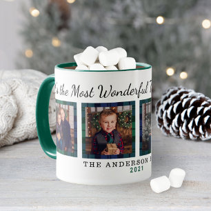 Most Wonderful Time Tartan Photo Christmas Mug
