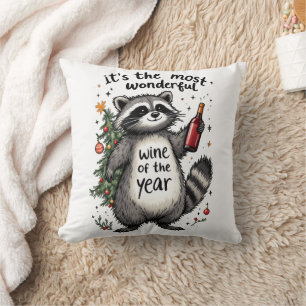 Most Wonderful Wine of the Year Raccoon  Cushion