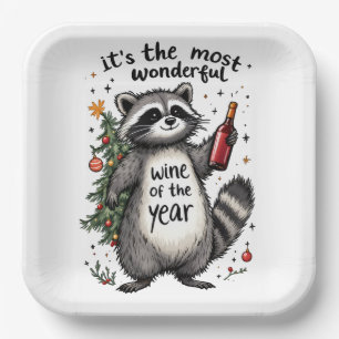 Most Wonderful Wine of the Year Raccoon Paper Plate