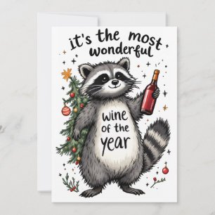 Most Wonderful Wine of the Year Racoon  Holiday Card
