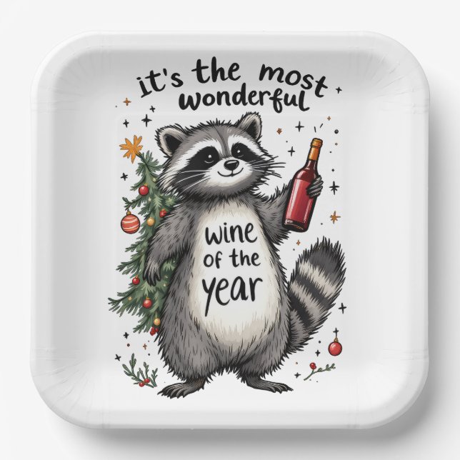 Most Wonderful Wine of the Year Racoon  Paper Plate (Front)