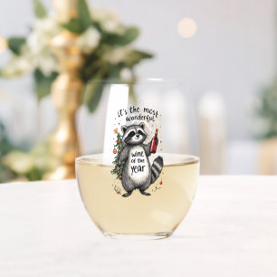 Most Wonderful Wine of the Year Racoon  Stemless Wine Glass