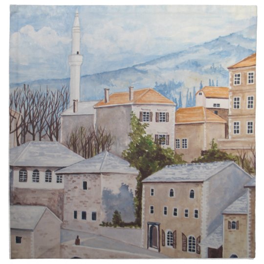 Mostar, Bosnia - Acrylic Townscape Painting Napkin