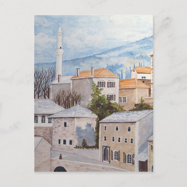 Mostar, Bosnia - Acrylic Townscape Painting Postcard (Front)