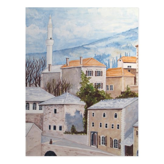 Mostar, Bosnia - Acrylic Townscape Painting Postcard