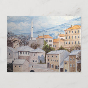 Mostar, Bosnia - Acrylic Townscape Painting Postcard