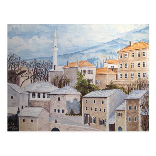 Mostar, Bosnia - Acrylic Townscape Painting Postcard
