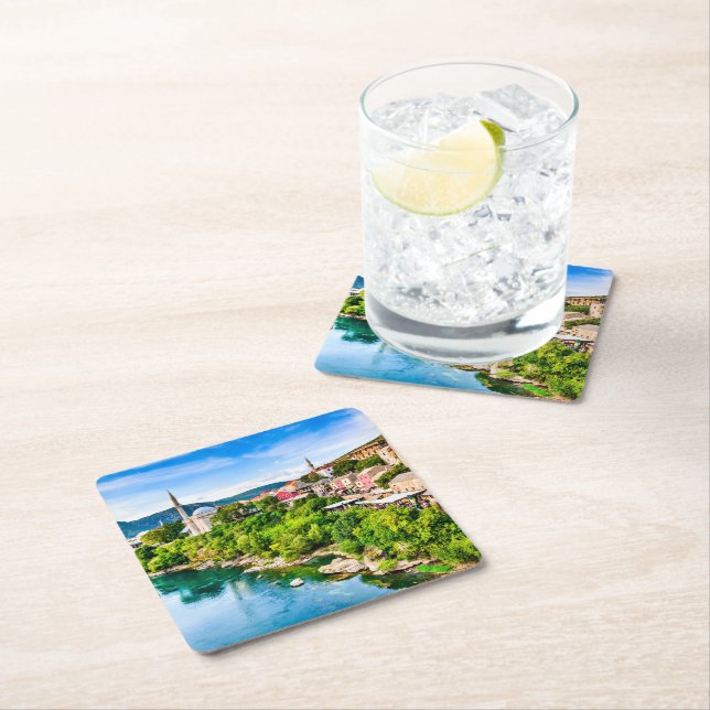 Mostar Bosnia and Herzegovina Square Paper Coaster (Insitu)