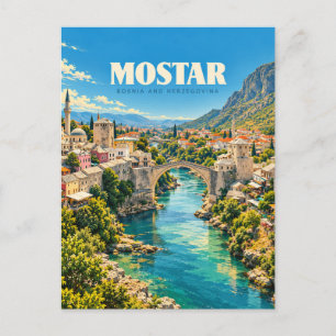 Mostar Bosnia and Herzegovina Vintage Travel Art Postcard