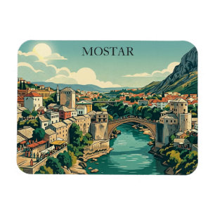 Mostar Bosnia Old Bridge Stari Most Retro Travel Magnet