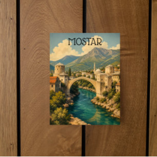 Mostar Bosnia Old Bridge Stari Vintage Travel Postcard