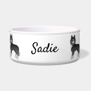 Mostly Black Siberian Husky Cartoon Dog & Name