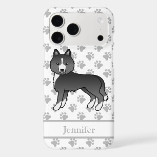 Mostly Black Siberian Husky Cartoon Dog & Name