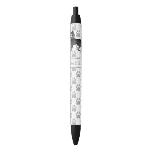 Mostly Black Siberian Husky Cartoon Dog & Name Ink Pen