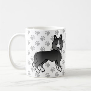 Mostly Black Siberian Husky Cartoon Dog & Paws Coffee Mug