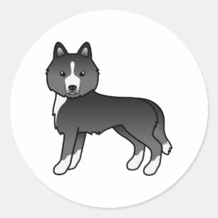 Mostly Black Siberian Husky Cute Cartoon Dog Classic Round Sticker