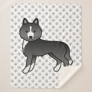 Mostly Black Siberian Husky Cute Cartoon Dog Sherpa Blanket