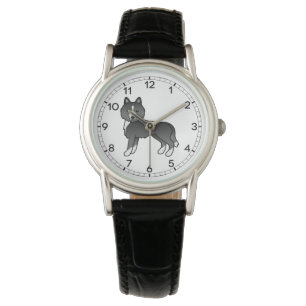 Mostly Black Siberian Husky Cute Cartoon Dog Watch
