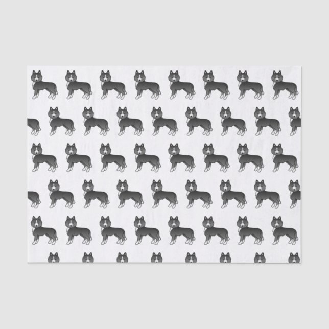 Mostly Black Siberian Husky Cute Dog Pattern Tissue Paper (Front)