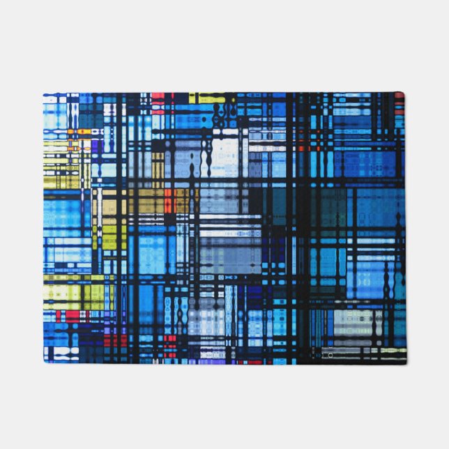 Mostly Blue Modern Abstract Doormat (Front)