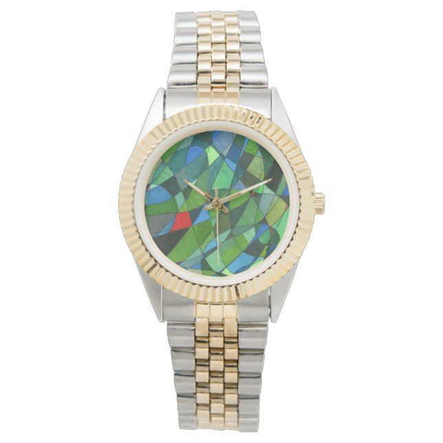 Mostly green colour cells with red accents watch (Front)