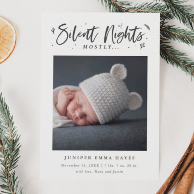 Mostly Silent Nights Christmas Baby Photo Birth Announcement (Creator Uploaded)