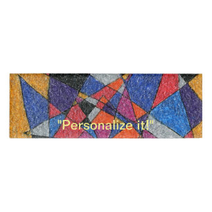 Mostly triangles in multicolored metallic name tag