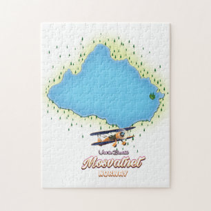 Mosvatnet Norway lake map art print. Jigsaw Puzzle