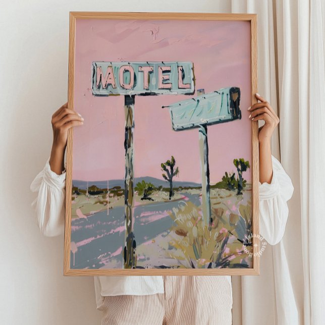 Motel Sign Desert Road Poster Print (Motel Sign Desert Road Poster Print – Vintage Road Trip Wall Art, Retro Desert Landscape, Travel Aes)