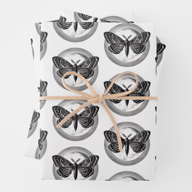 Moth and Moon Wrapping Paper Flat Sheet Set of 3 (In situ)